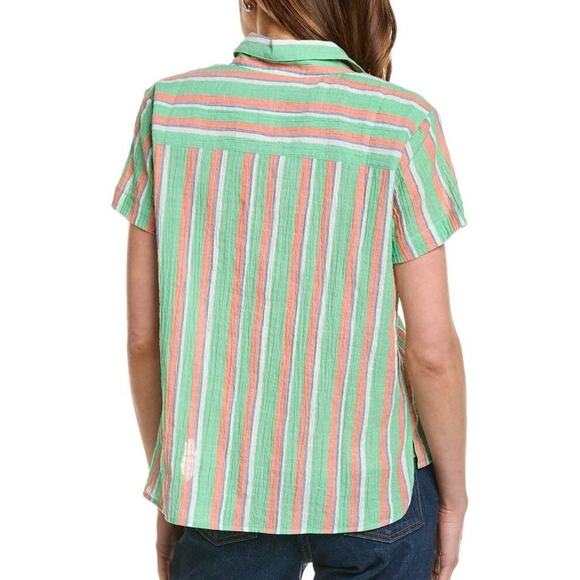 Cabi Women's Crinkled Gauze Linen-Blend Striped Camp Shirt sz Large Style 6201 - Picture 2 of 10
